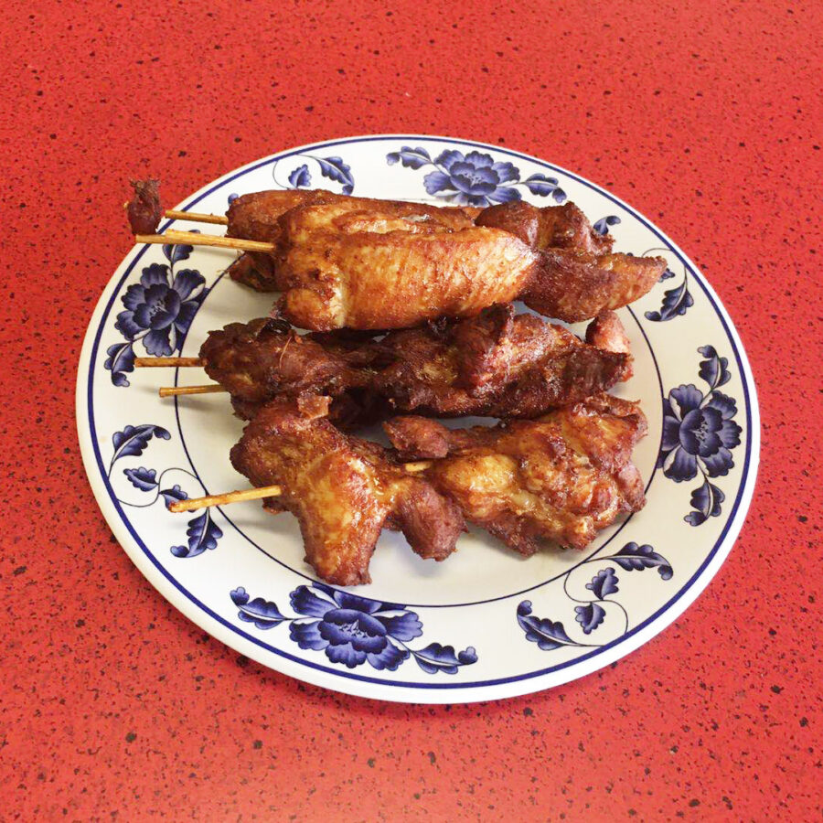chicken skewers on a plate