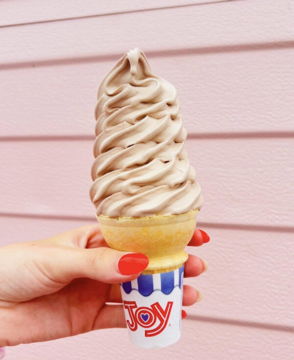 a soft serve cone with vanilla chocolate twist