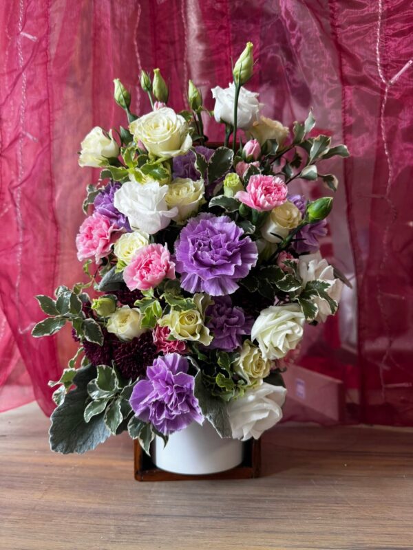 bouquet of pink, purple, white flowers